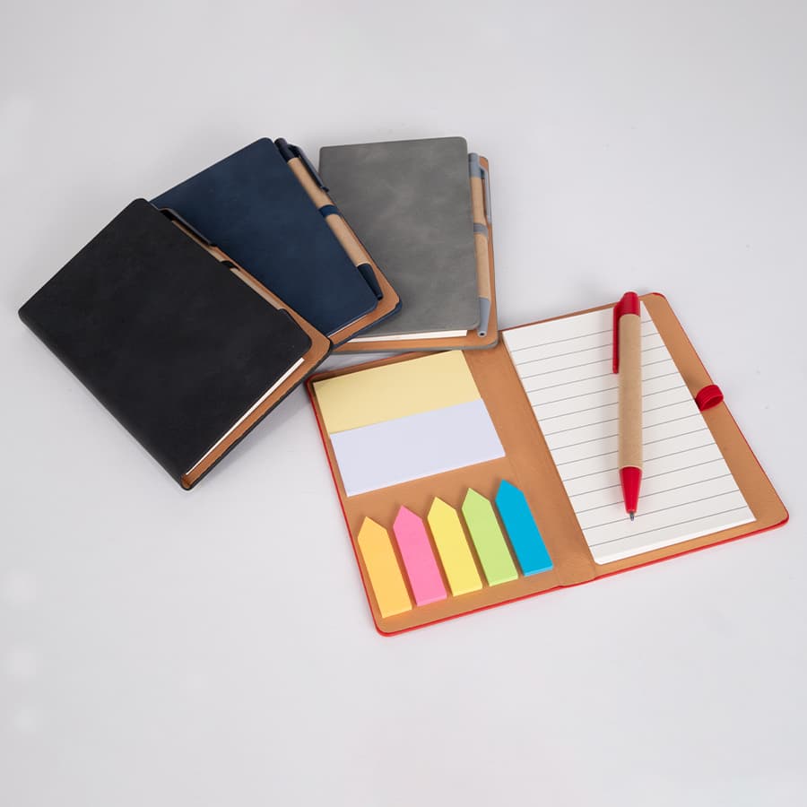 Libreta Memo Set «AURORA» de Eco-Cuero, con Bolígrafo.